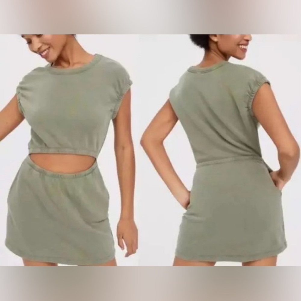 AERIE OFFLINE Green Fleece Cut Out Mini Dress
